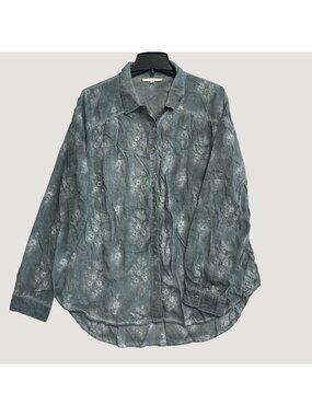 Miss Me Women's M Slate Tie Dye Floral Embroidered Button-Up Shirt Relaxed P0412